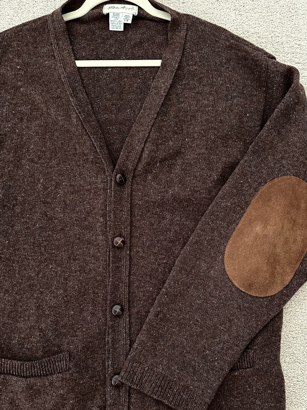 Vintage 90s 100% Wool Eddie Bauer Made in USA Chocolate Brown Cardigan Sweater